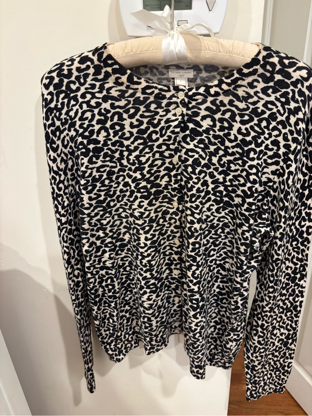 J. Crew Black and Cream Leopard-Print Crewneck cardigan like new